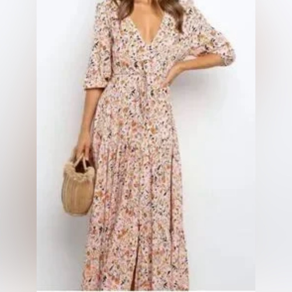 Petal & Pup Cottagecore Maxi Women’s Sz M Pink Floral Kelda Dress